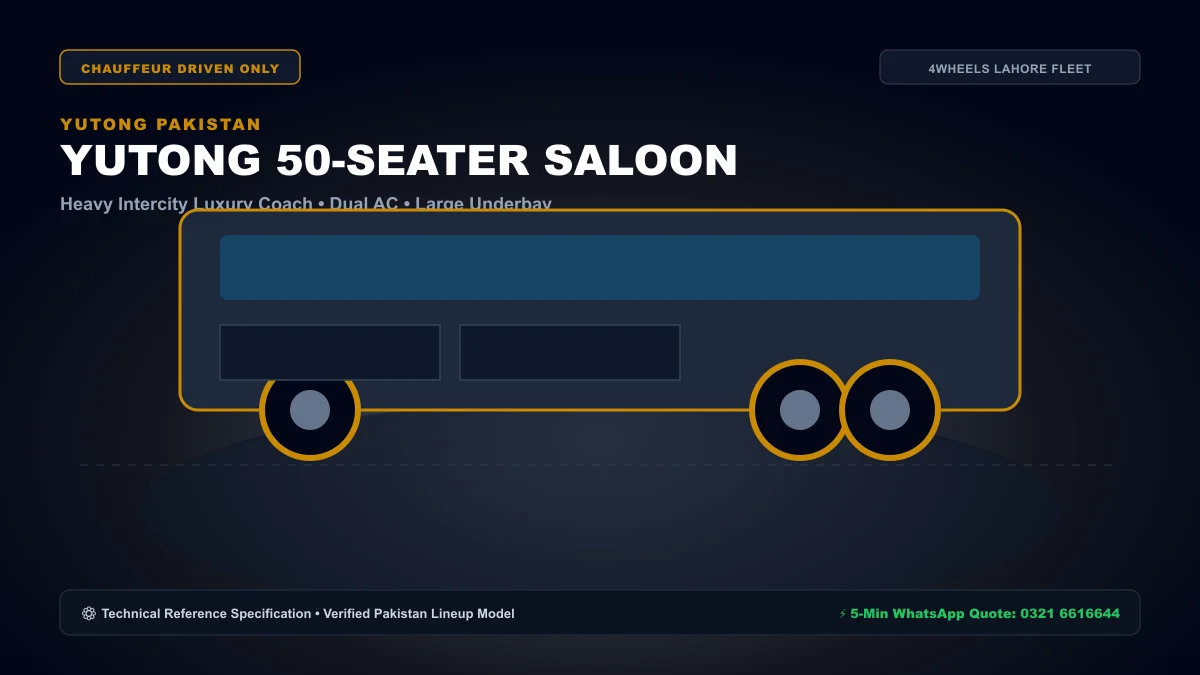 Yutong Master Grand Saloon Bus 50-Seater Executive Coach - 4WHEELS Rent a Car Lahore